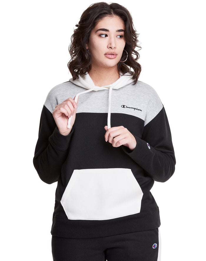 Champion Hoodie Dames - Zwart/Grijs - Colorblock Fleece ( 751093-HWP )